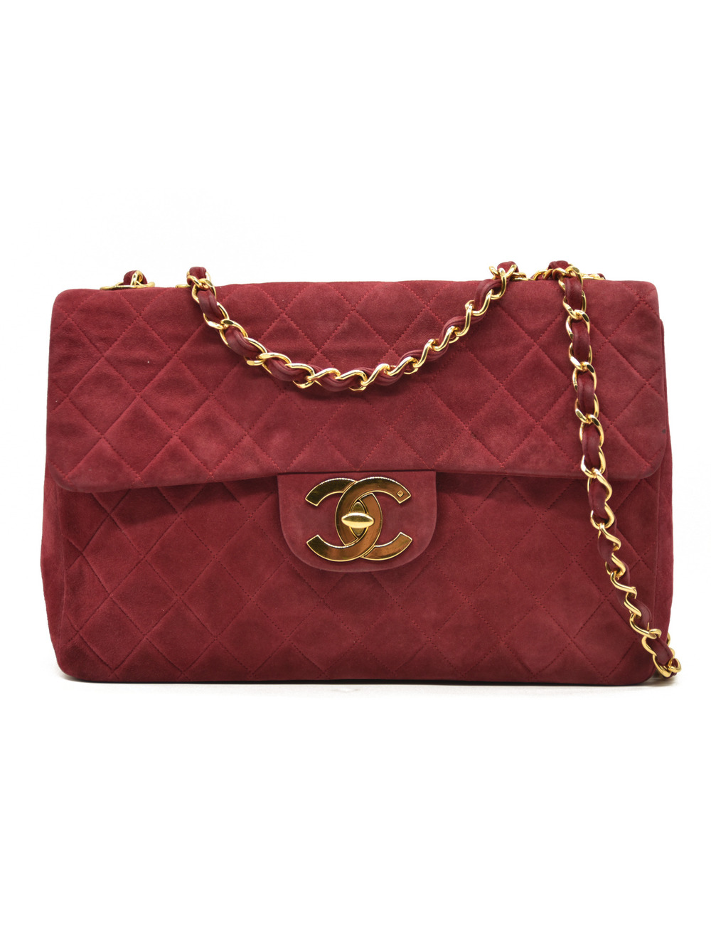 Chanel Suede Quilted Jumbo XL Single Flap Red CONSIGNMENT